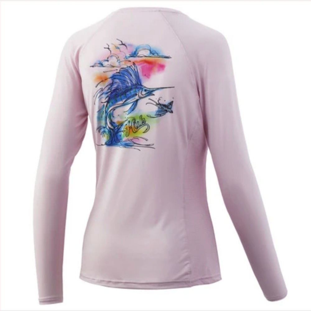 HUK Pink Lady Sailfish Pursuit Long Sleeve Performance Shirt Top NEW